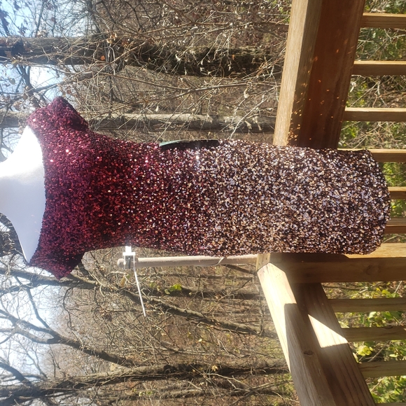 B. Smart Dresses & Skirts - B. Smart Burgundy Gold Off the shoulder from fitting sequin dress size 15
